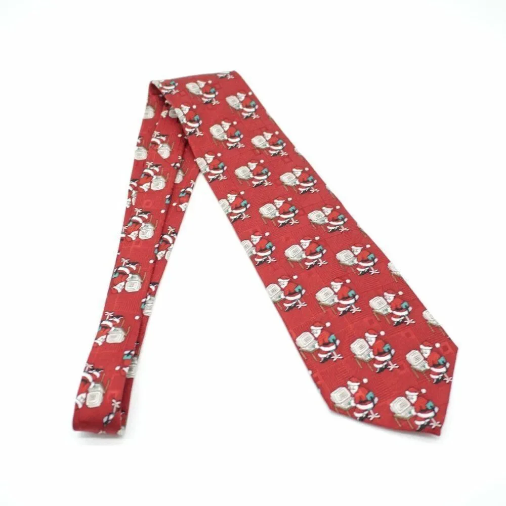 Today's Man Red‎ Christmas Santa Computer Woven Short Wide Silk Tie